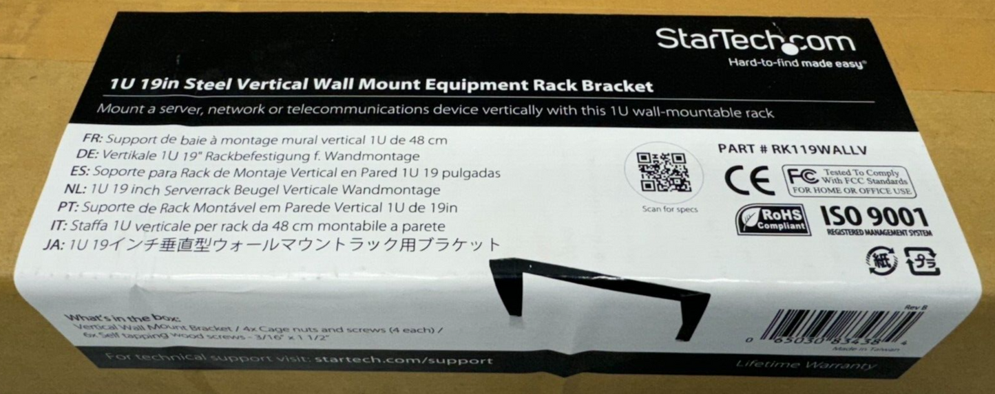 StarTech RK119WALLV 1U 19in Steel Vertical Wall Mount Equipment Rack Bracket