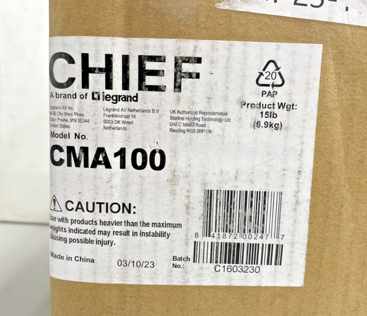 Chief CMA100 / 8" Ceiling Plate with Adjustable 1.5" NPT Column
