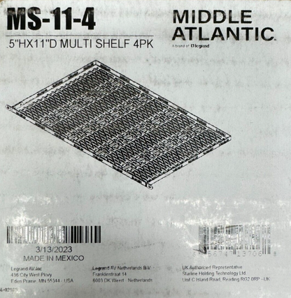 Middle Atlantic MS-11-4 Device-Mounting Rackshelf (1/2 RU, 11" Depth, Set of 4)