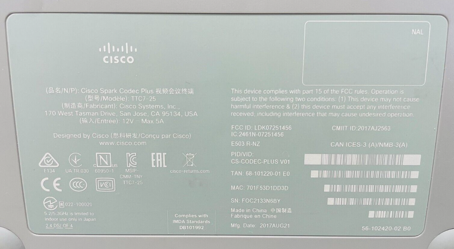 Cisco CS-KITPLUS-K9 Webex Room Kit with Quad Cam, Touch 10, and Codec Plus