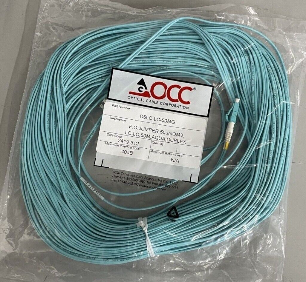 OCC D5LC-LC Fiber Optic Duplex Jumper Cable 50um OM3 Aqua - Various Lengths! NEW