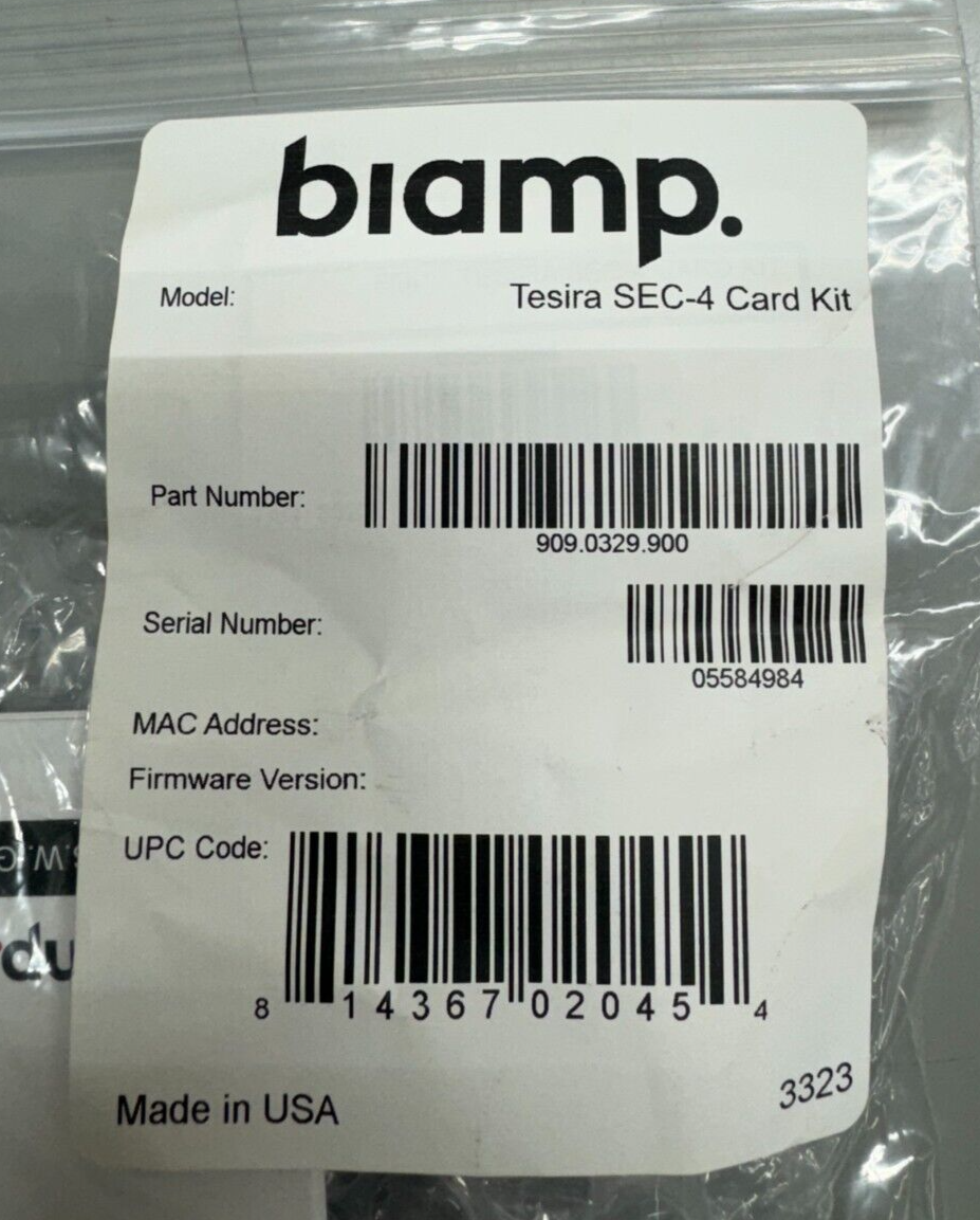 Biamp Tesira SEC-4 Card Kit 4-Channel Mic/Line Modular Input w/ AEC 909.0329.90