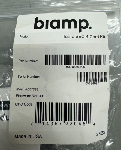 Biamp Tesira SEC-4 Card Kit 4-Channel Mic/Line Modular Input w/ AEC 909.0329.90