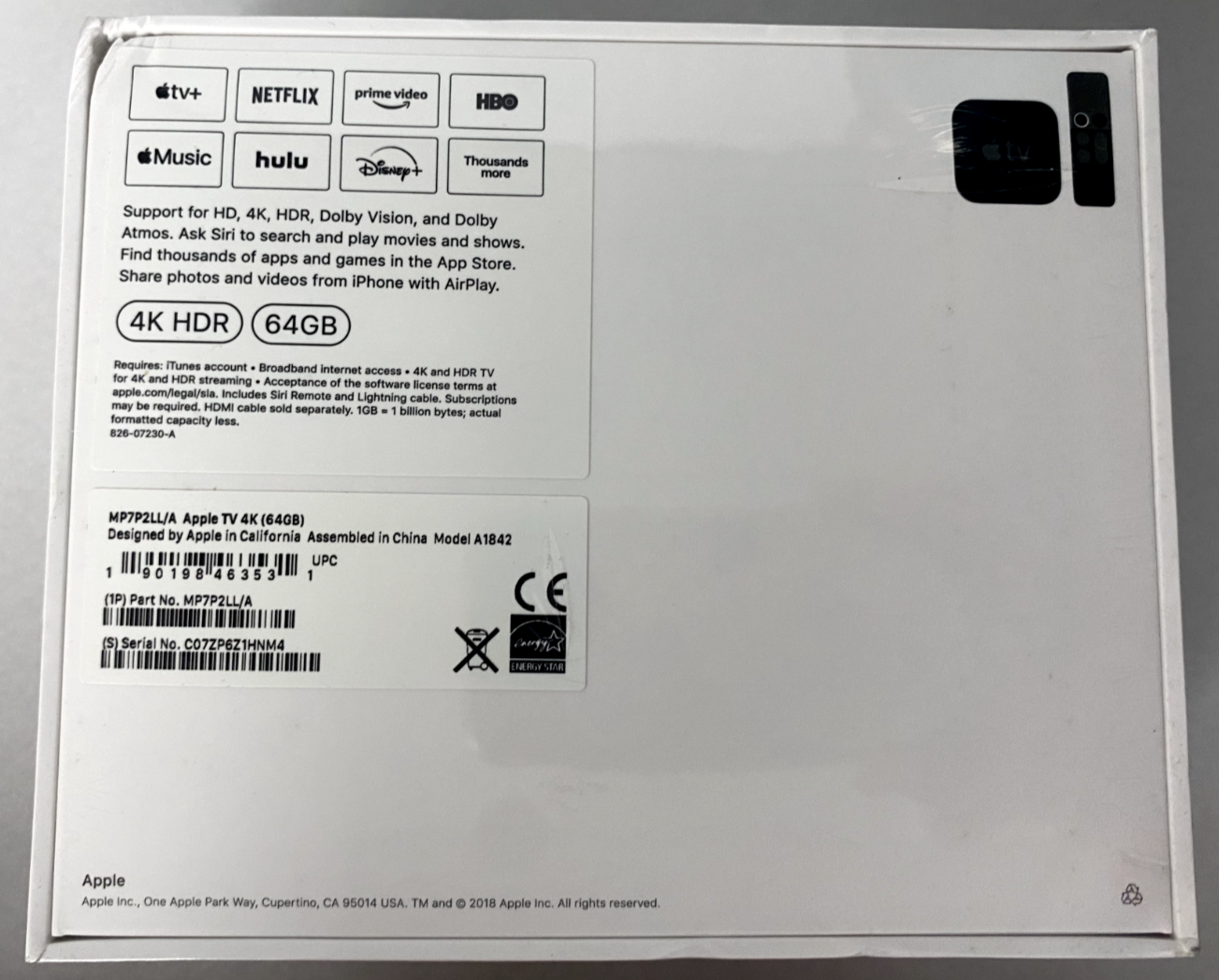 Apple TV 4K 64GB 4KHDR Media Streaming Device  (P/N: MP72LL/A)