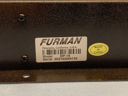 FURMAN MP-15 Power Relay Accessory, 15 Amp, Two Outlets  / 120VAC- 50/60HZ