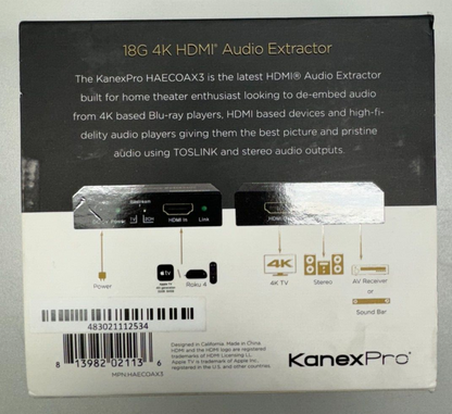 KanexPro HAECOAX3 18G 4K HDMI Audio Extractor NEW