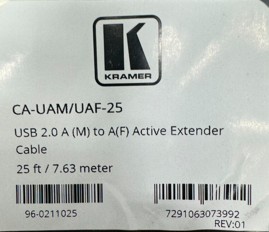 Kramer CA-UAM/UAF-25 USB 2.0 A(M) to A(F ) Active Extender Cable 25 ft LOT OF 10