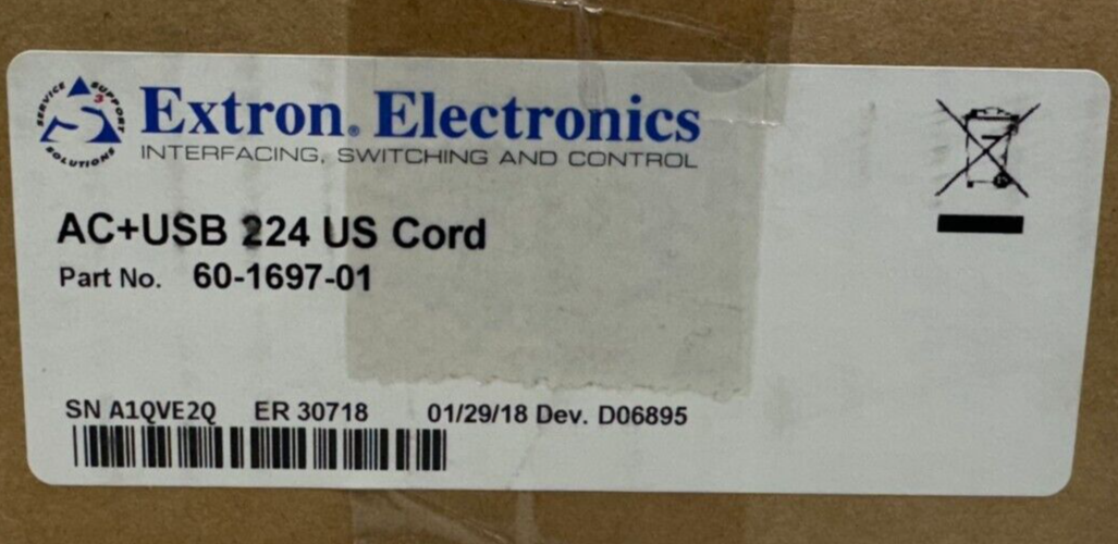 Extron 60-1697-01 AC+USB 224 US Cord Power Module NEW