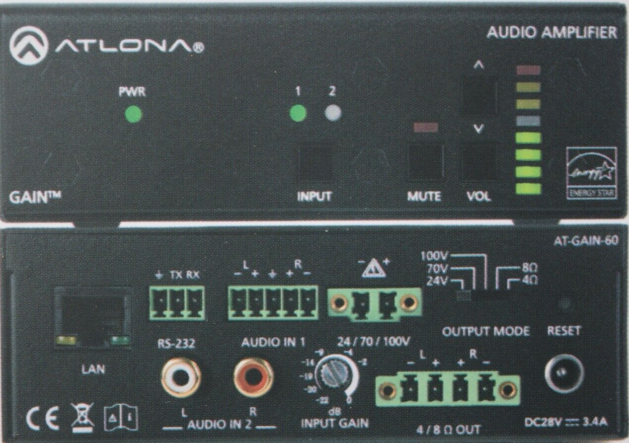 Atlona AT-GAIN-60   60W 2.0-Ch. Stereo / Mono Power Amplifier with AC Adapter