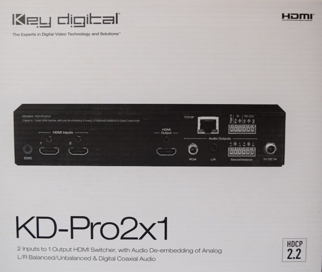 Key Digital KD-Pro2x1 2 Inputs to 1 Output HDMI Switcher w/ Audio De-e ...