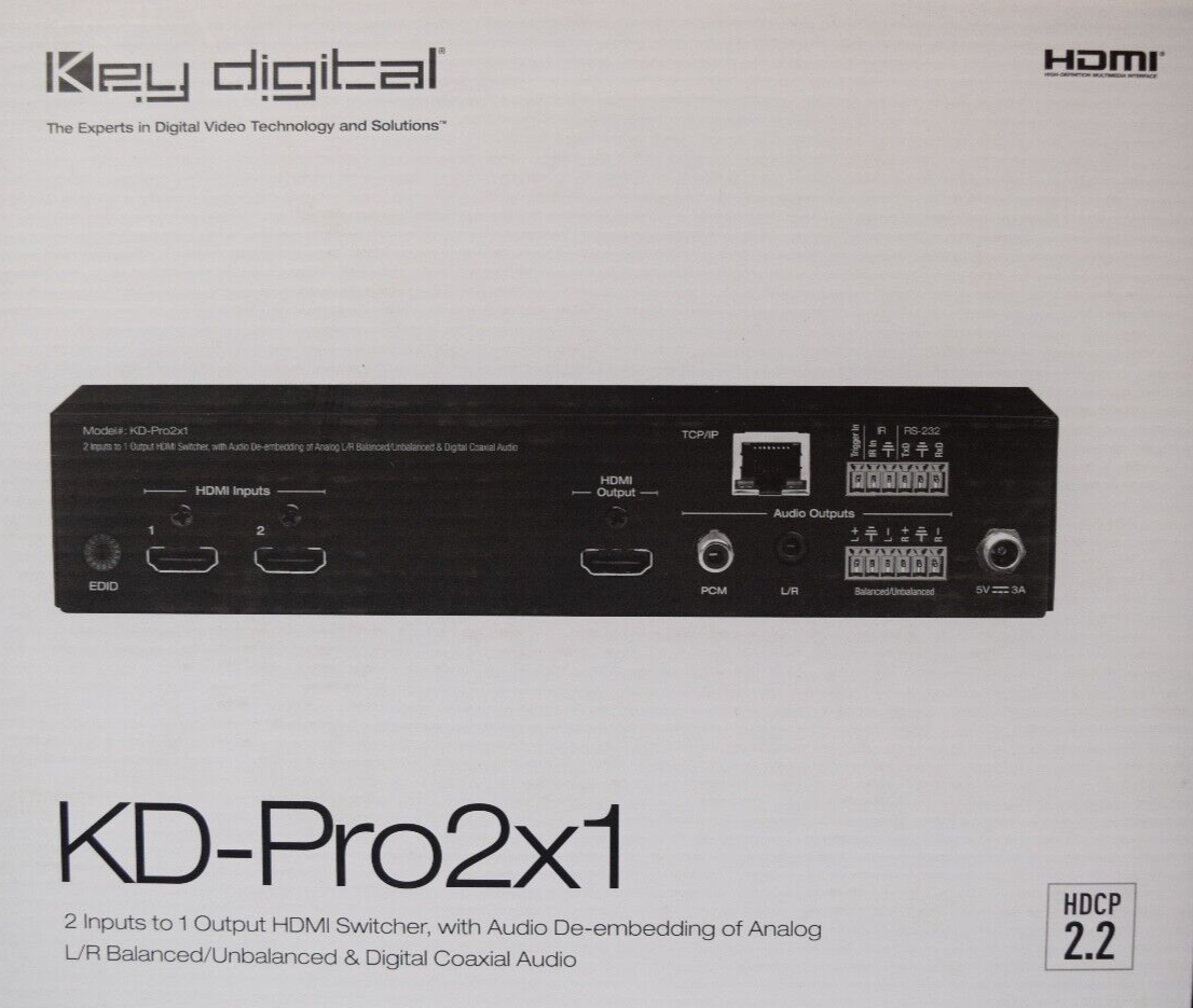 Key Digital KD-Pro2x1  2 Inputs to 1 Output HDMI Switcher w/ Audio De-embedding