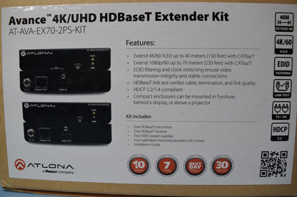 Atlona - Avance 4K/UHD HDBaseT HDMI Extender Kit  Black   AT-AVA-EX70-2PS-KIT