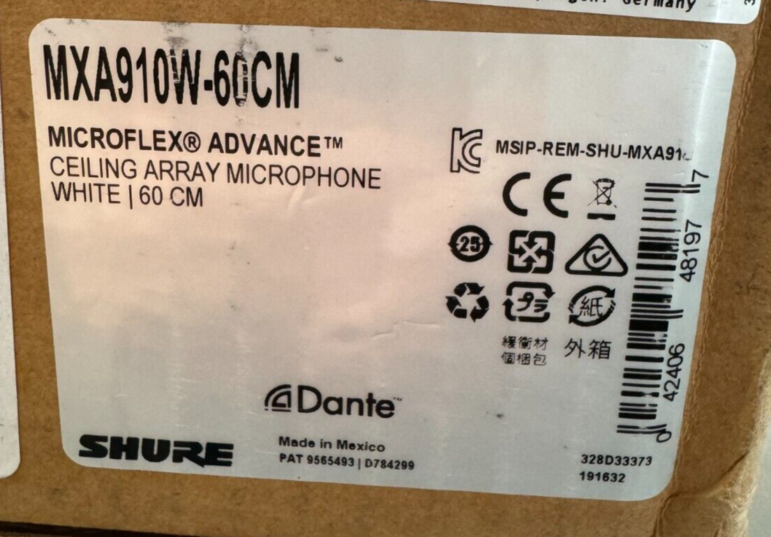Shure MXA910W-60CM Microflex Advance Ceiling Array Microphone White 60 ...