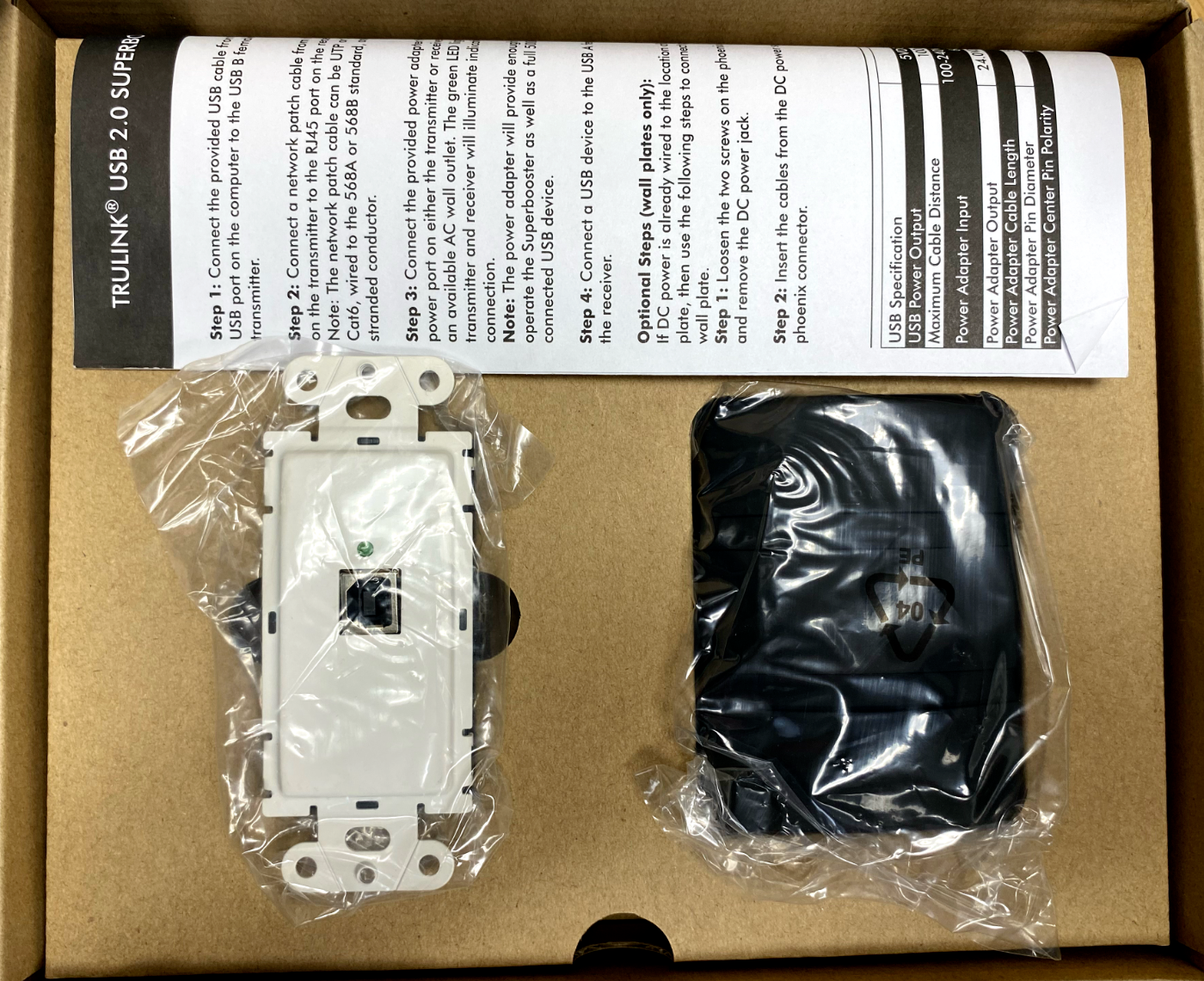 C2G 5387 USB 2.0 / Cat5 Superbooster Wall Plate Transmitter to Dongle Receiver