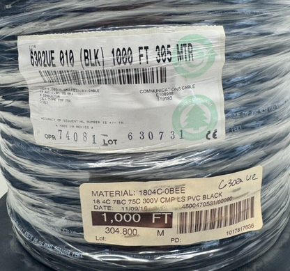 Belden 6302UE 010 Unshielded Flamarrest 18 AWG 4 Conductor Cable Black 1000 ft