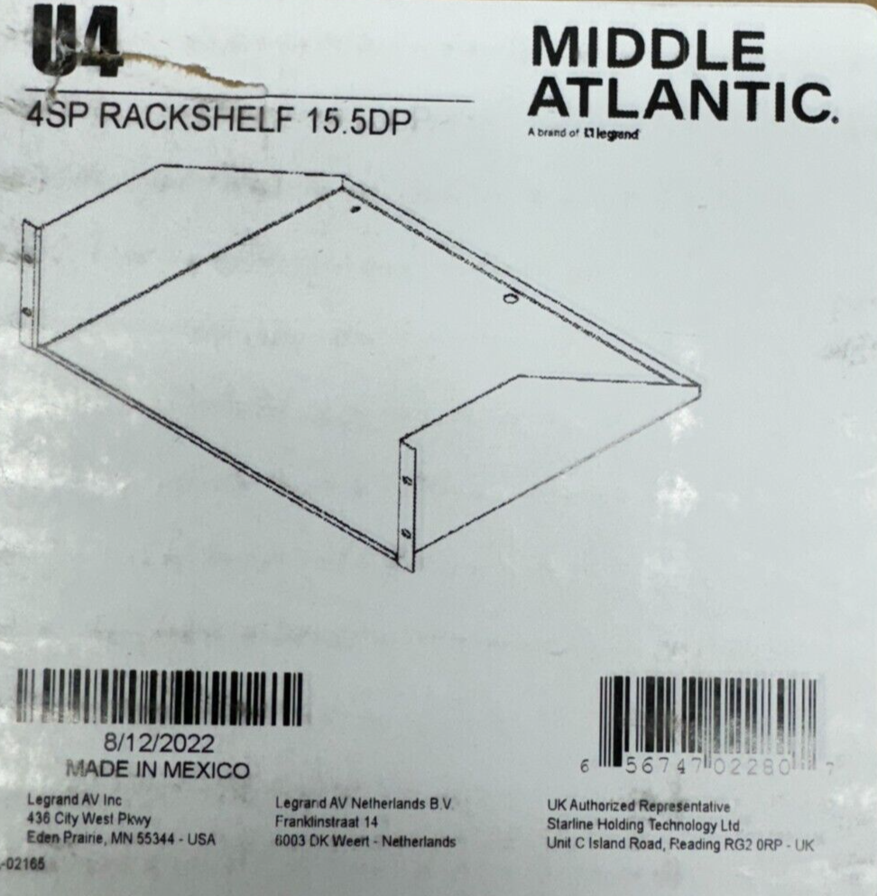 Middle Atlantic U4 7" (4 Space) Universal Rack Shelf NEW