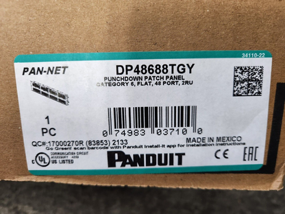 Panduit DP48688TGY Category-6 48-Port Flat Punchdown Patch Panel 2 RU NEW