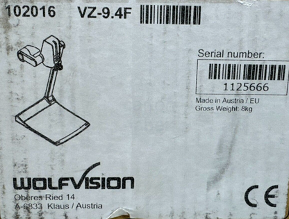 WolfVision VZ-9.4F - Document Camera 1080p 64x Zoom 60 FPS