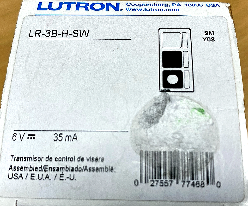 Lutron LR-3B-H-SW Car Visor Control 3-Button Transmitter