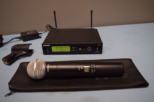 SHURE SLX4 Wireless Receiver J3 572-596 MHz w/ SLX2 SM58 Microphone & PS21US