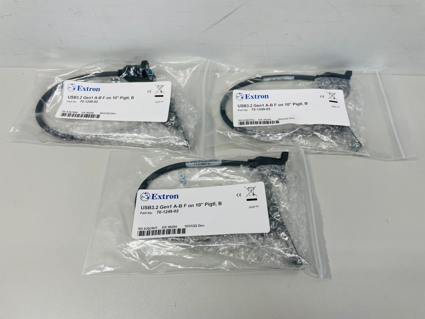 Extron One USB A Female to USB B Female on 10" Pigtail 70-1249-02 LOT OF 3