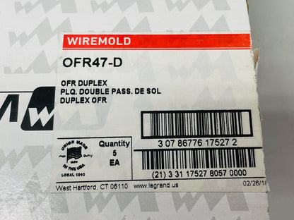 Wiremold OFR47-D OFR Series Overfloor Raceway Duplex Device Plate BOX OF 6