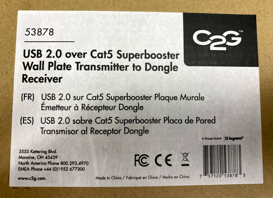 C2G 5387 USB 2.0 / Cat5 Superbooster Wall Plate Transmitter to Dongle Receiver