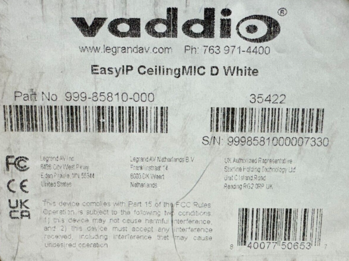 Vaddio 999-85810-000 EasyIP CeilingMIC D (White)