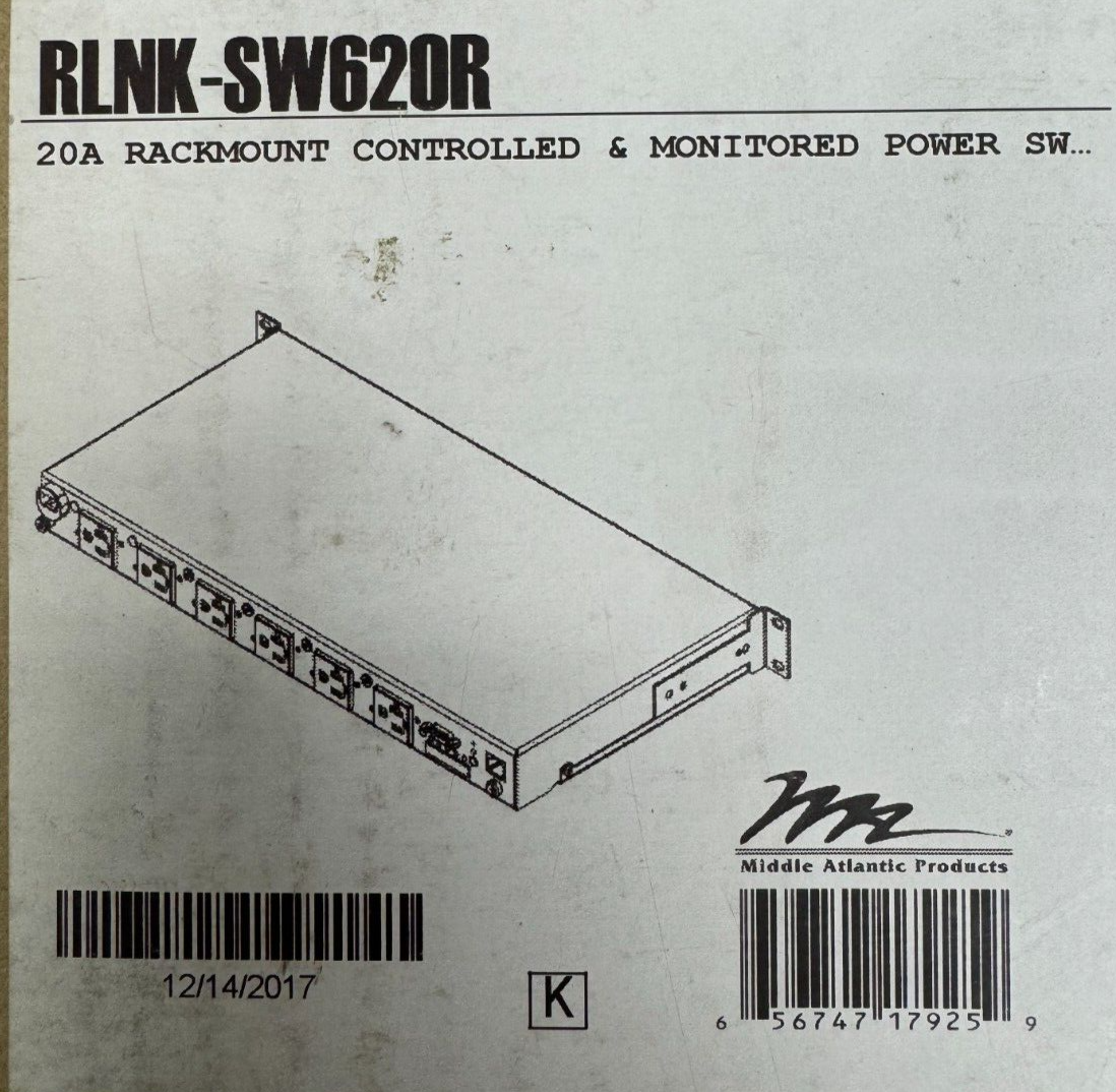 Middle Atlantic RLNK-SW620R 20A Rackmount Controlled & Monitored Power Switch