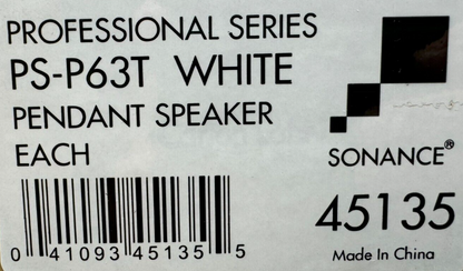 Sonance PS-P63T Professional series White Pendant Speaker NEW in Sealed box