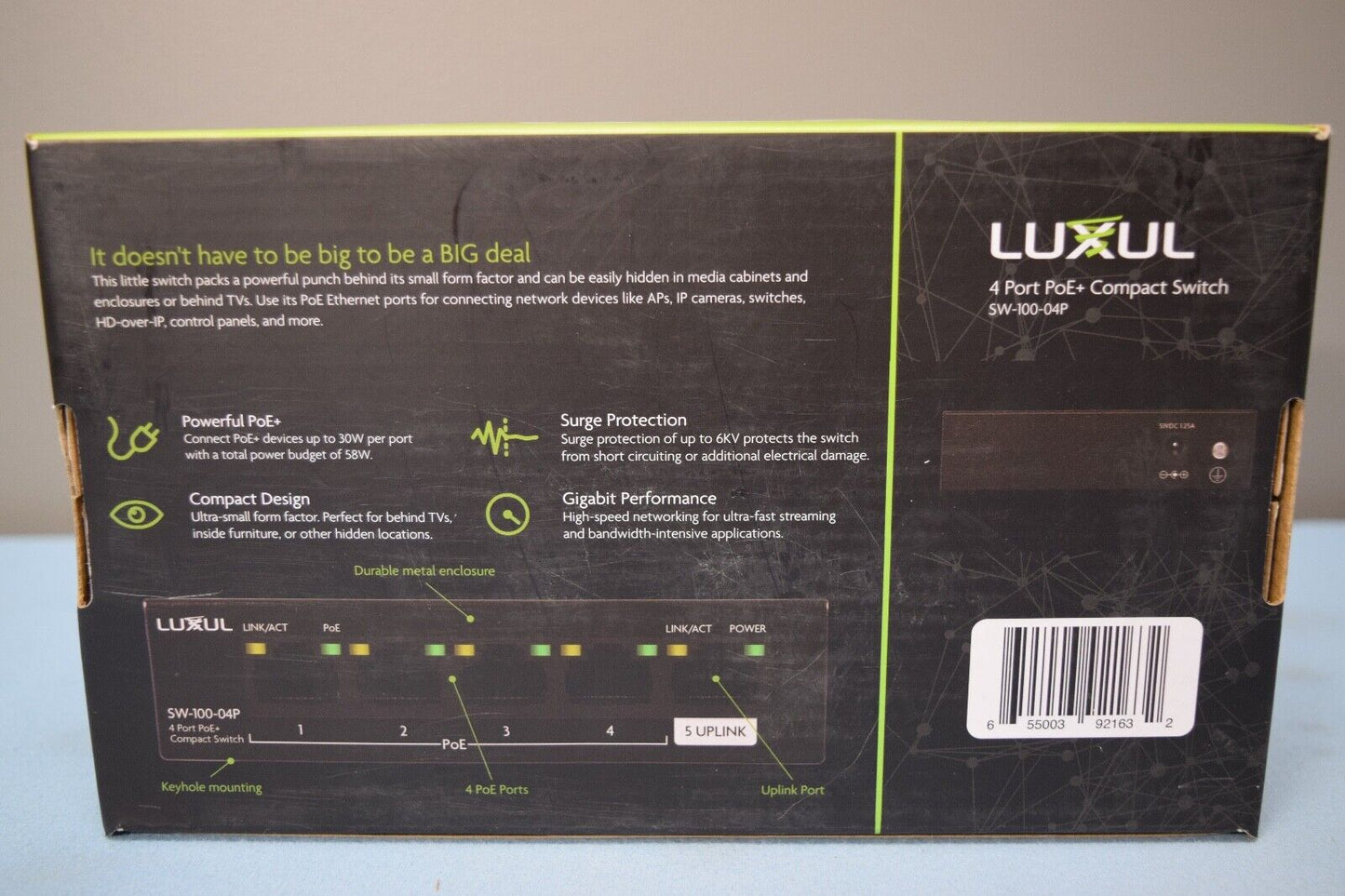 Luxul 4 Port PoE+ Compact Switch - SW-100-04P