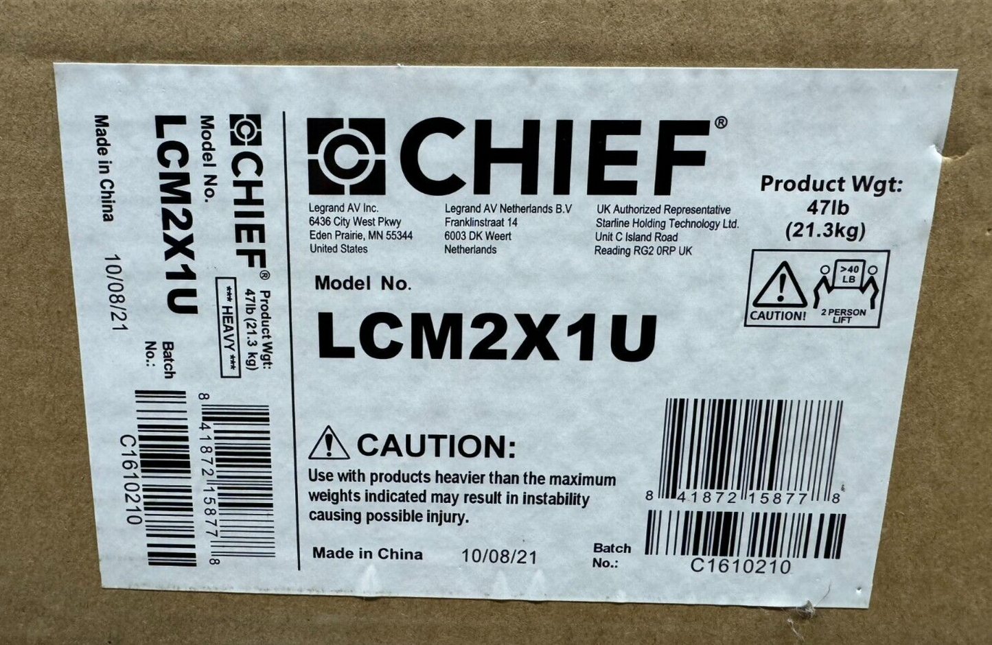 Chief LCM2X1U FUSION Large Ceiling-Mounted 2 x 1 Menu Board Mount (Black)