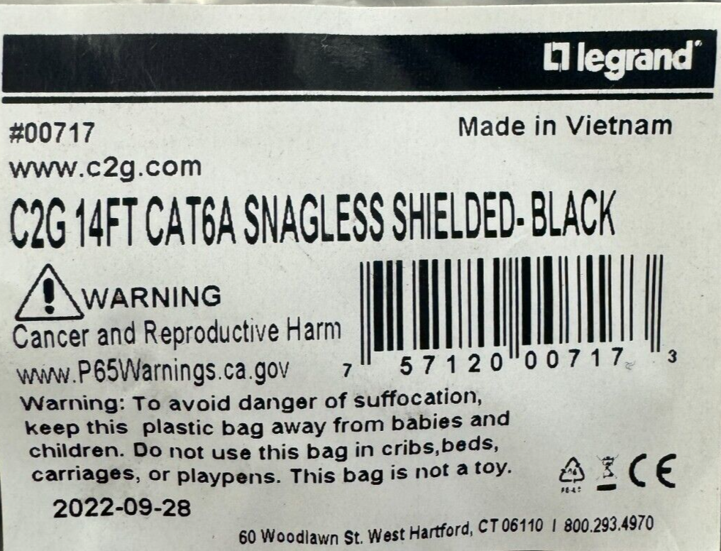 C2G 14FT CAT6A Snagless Shielded (Black) LOT OF 9