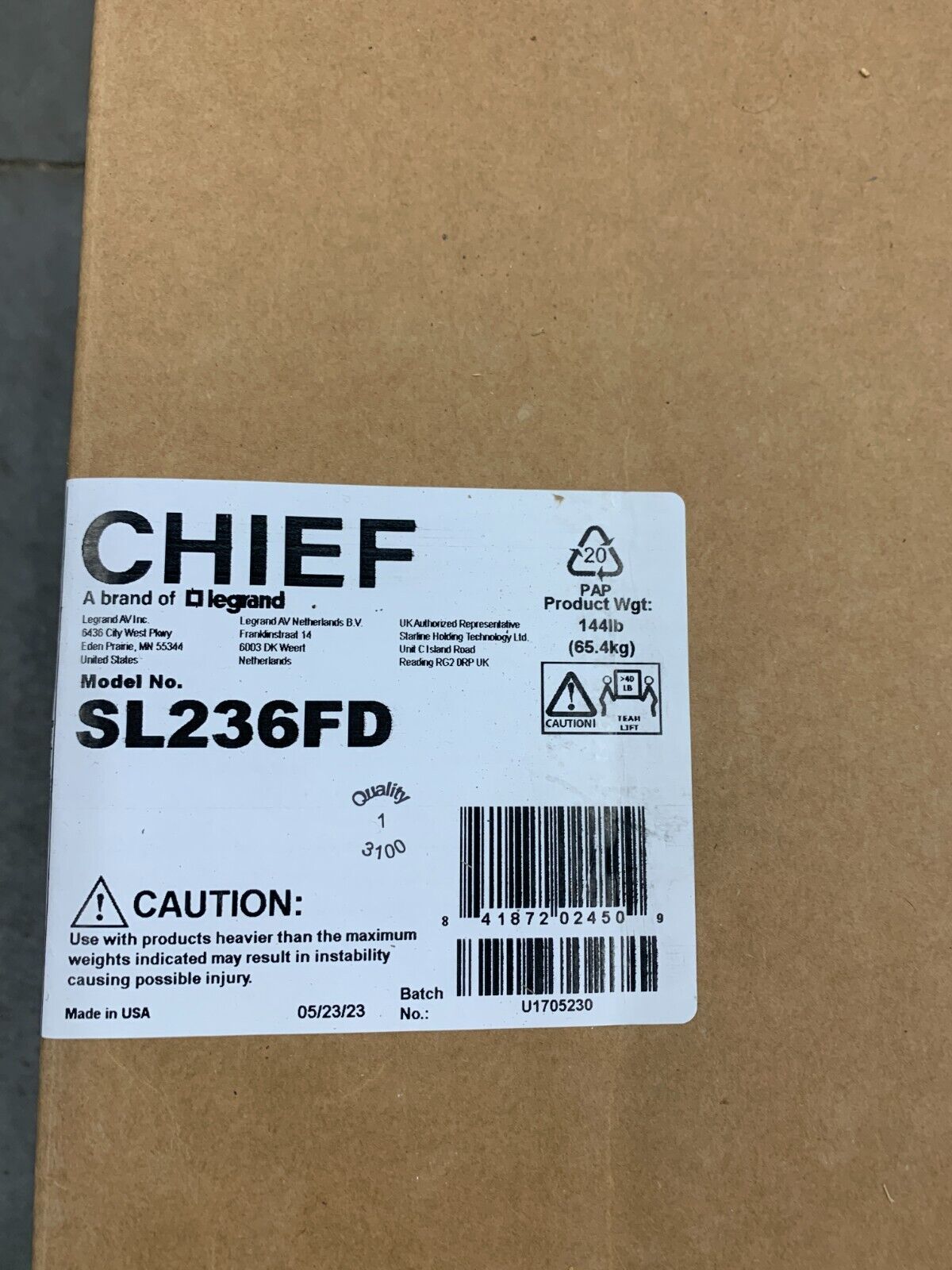 CHIEF SL236FD SMART LIFT AUTOMATED PROJECTOR MOUNT FIXED CEILING – LPAV