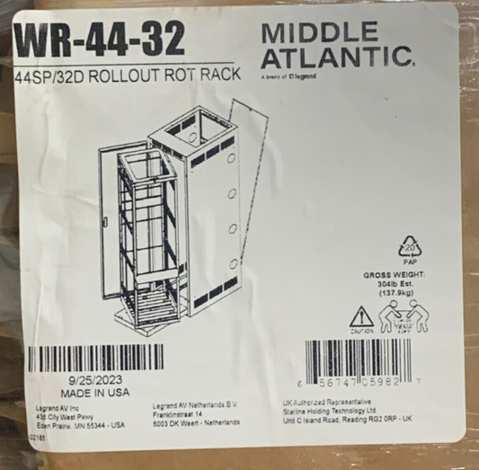 Middle Atlantic WR4432 44 Space 26" Depth Roll Out Rotating System