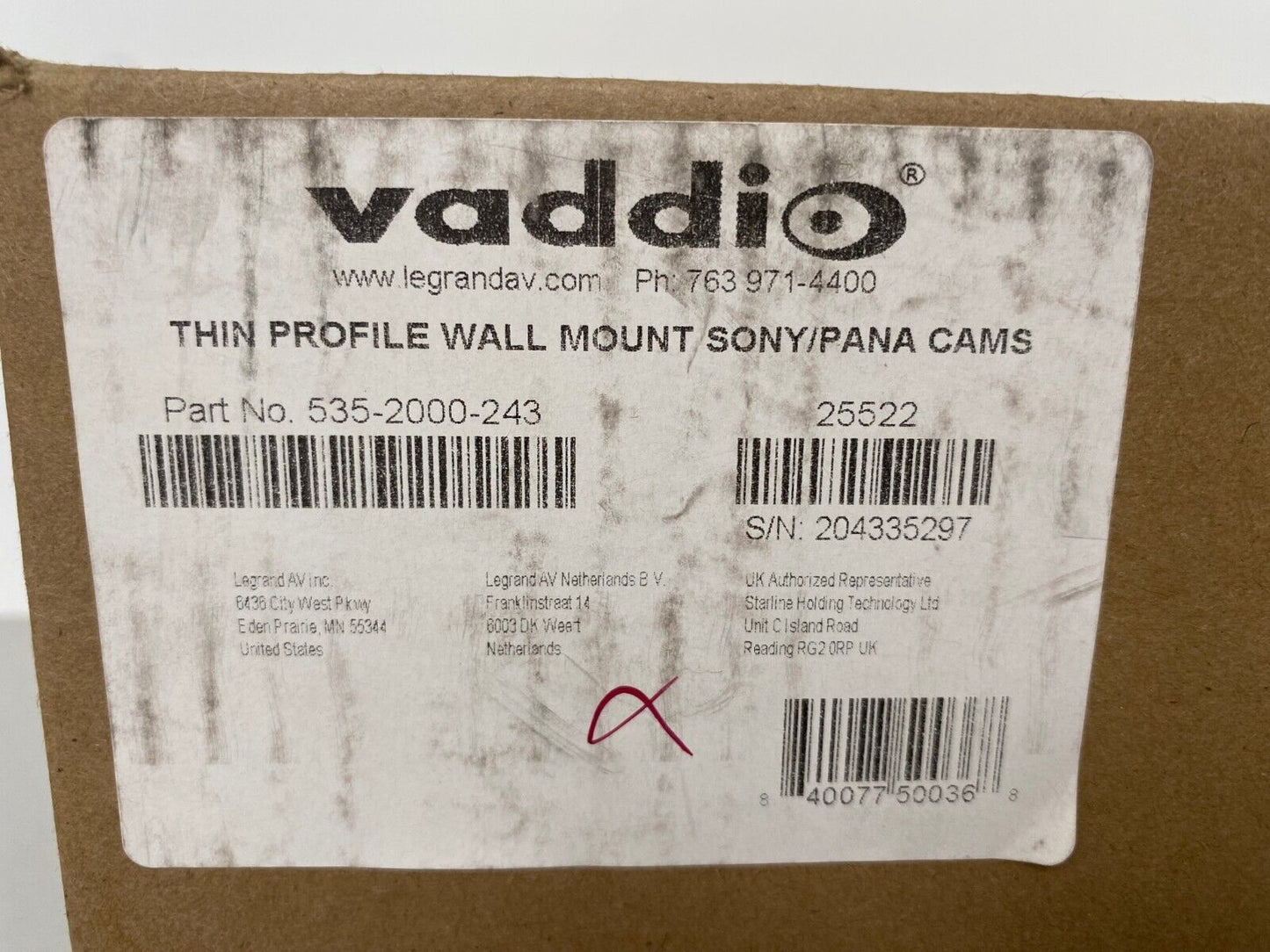 Vaddio 535-2000-243 Thin Profile Wall Mount