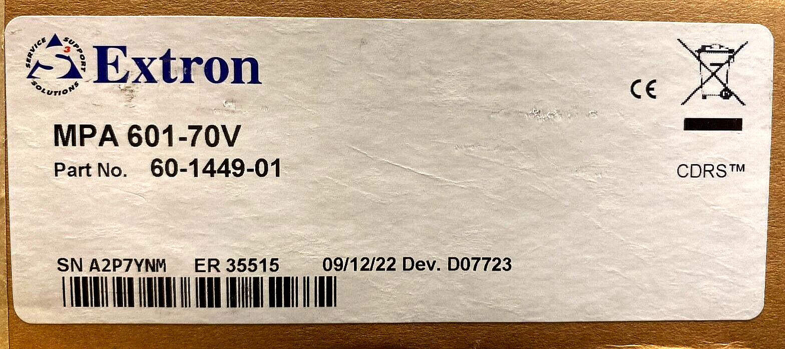 Extron MPA 601-70V Mini Power Mono Amplifier (P/N: 60-14449-01) – LPAV