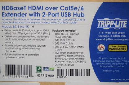 Tripp-Lite B013-HU-4K HDBaseT HDMI over Cat5e/6 Extender with 2 port USB Hub