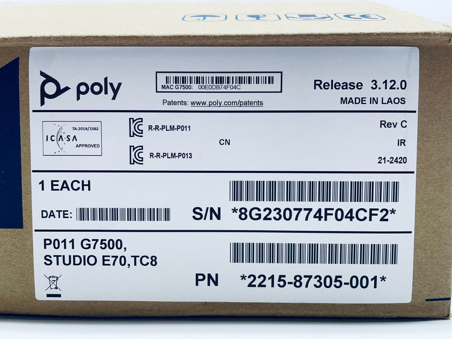 Poly 2215-87305-001 G7500 P011 Base Unit 4K Ultra-HD Vid Conferencing W/P013