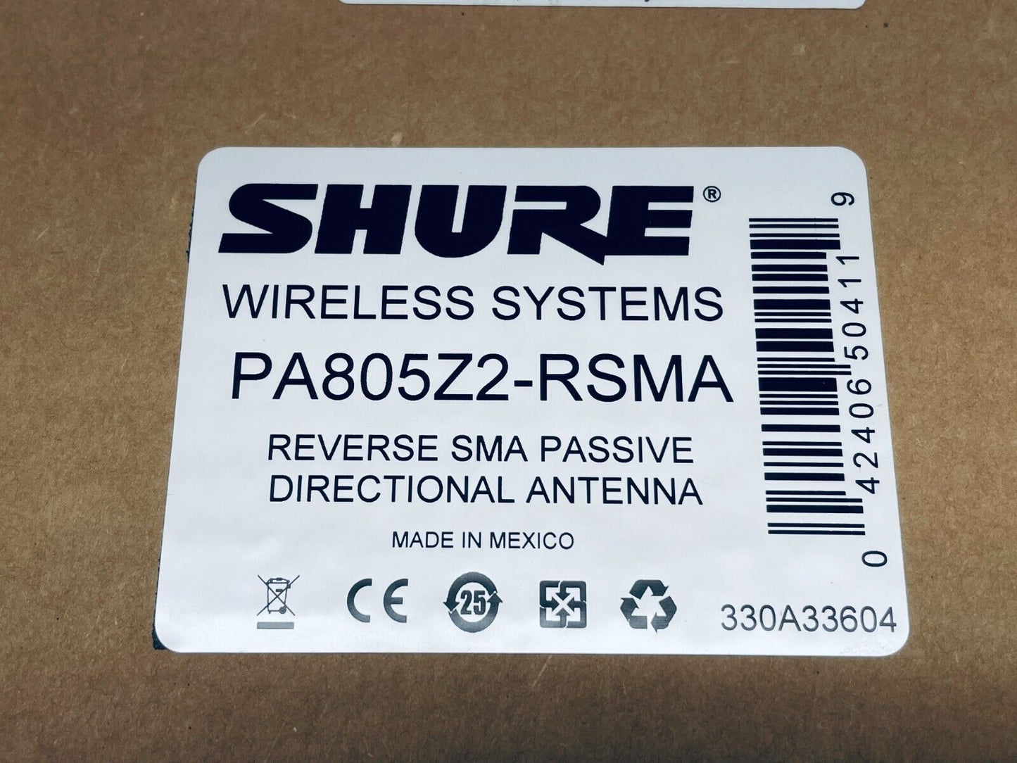 Shure Wireless Systems PA805Z2-RSMA Reverse SMA Passive Directional Antenna