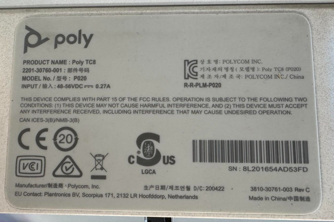 Poly TC8 Touch Controller Tested and Factory Reset – LPAV