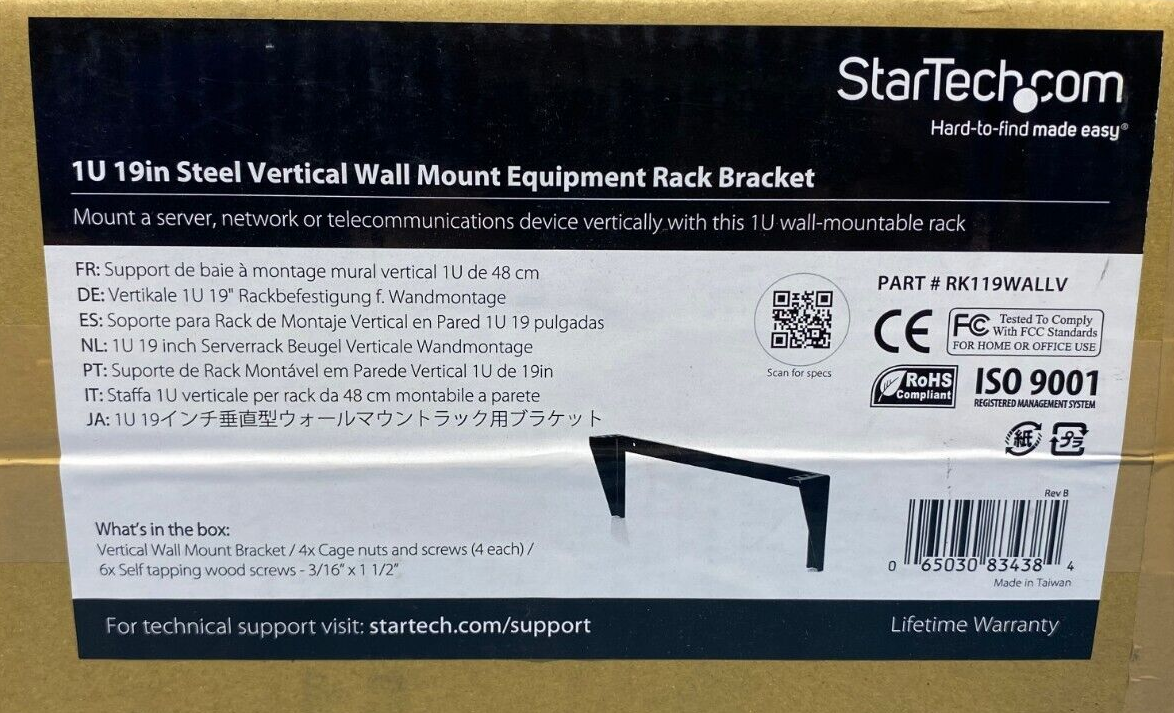 StarTech RK119WALLV 1U 19in Steel Vertical Wall Mount Equipment Rack