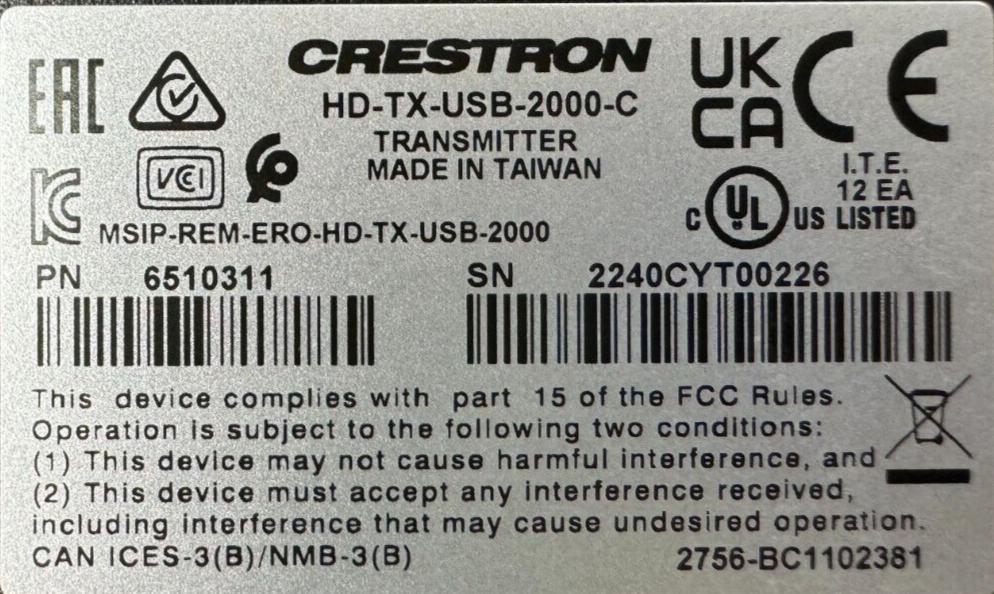 Crestron HD-TX-USB-2000-C & HD-RX-USB-2000-C  HDMI/USB Transmitter and Receiver