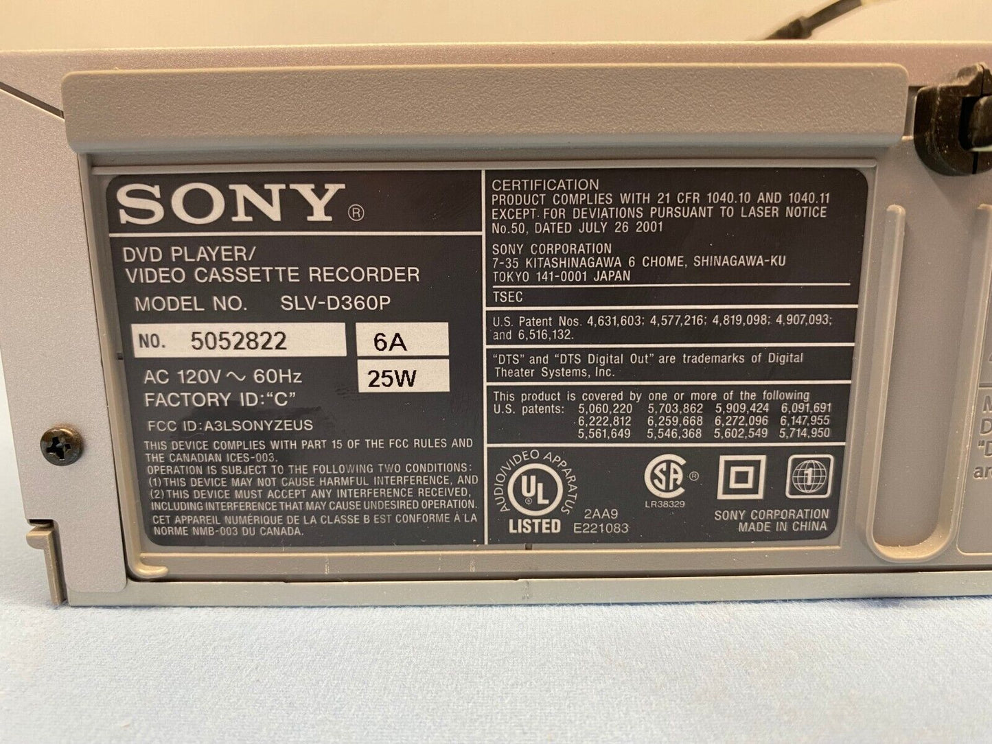 Sony SLV-D36OP DVD Player / Video Cassette Recorder