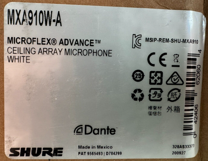 Shure Microflex MXA910W-A 24" Advanced Ceiling Array Microphone White Dante