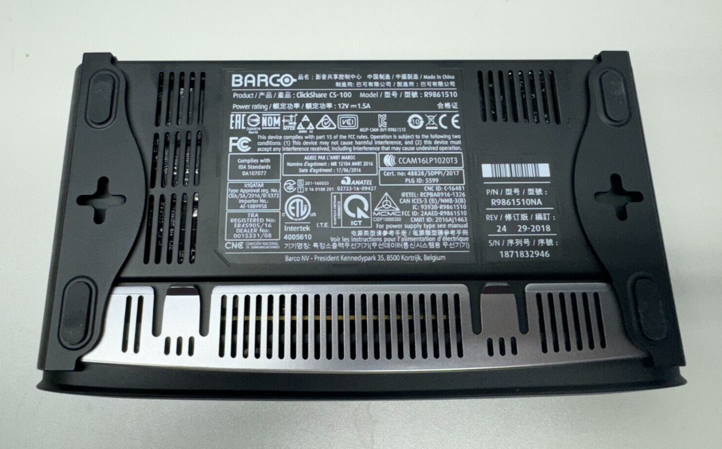 Barco CS-100 Clickshare Wireless Presentation System R9861510 w/ Power