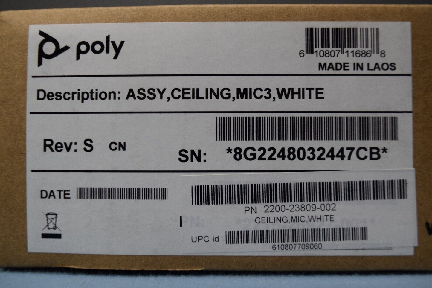 Polycom HDX Ceiling Microphone Array Mic Primary White 2200-23809-002