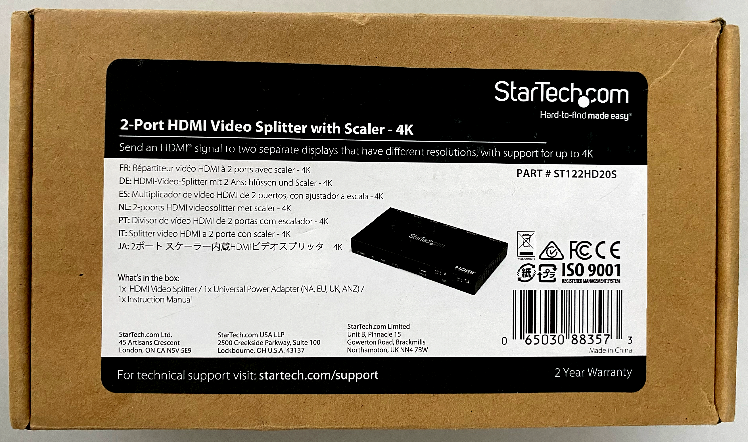 Startech Splitter StarTech ST122HD20S / 2 Port HDMI Video Splitter with Scaler (4K) – LPAV