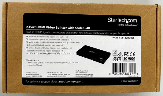 StarTech ST122HD20S / 2 Port HDMI Video Splitter with Scaler (4K)