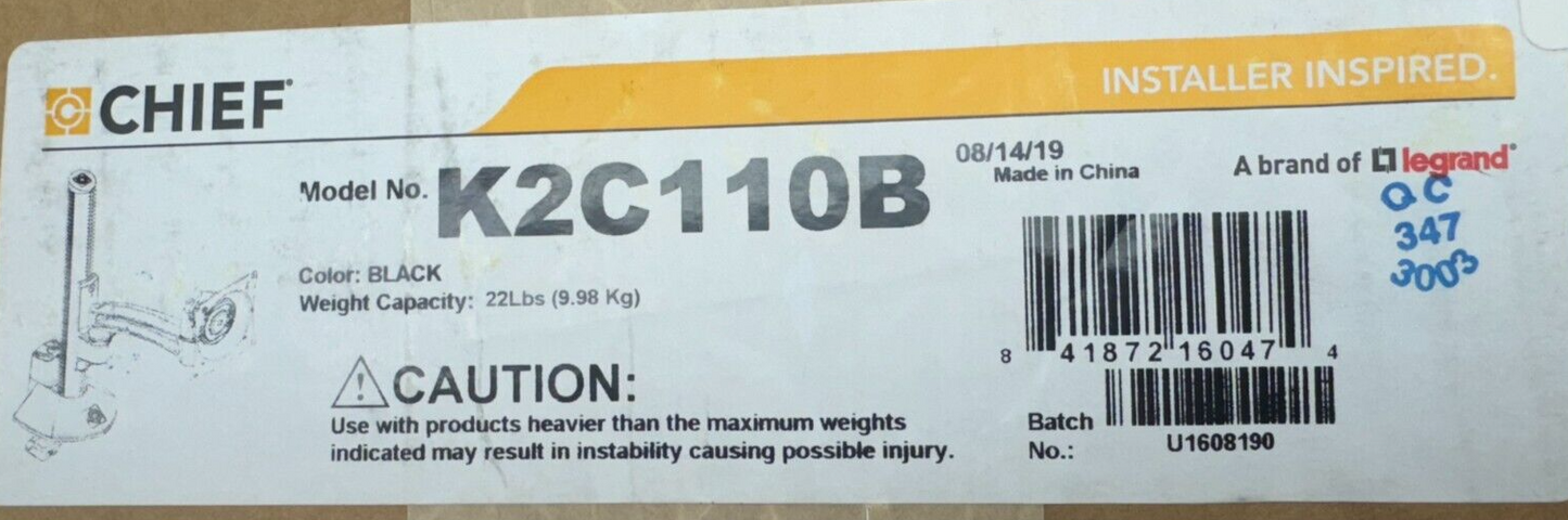 Chief Kontour K2C110B Articulating Column Single-Monitor Desk Mount (Black)